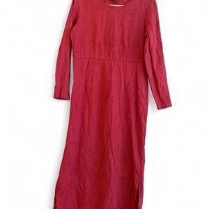 Women's Red Linen Long Sleeve Maxi Dress